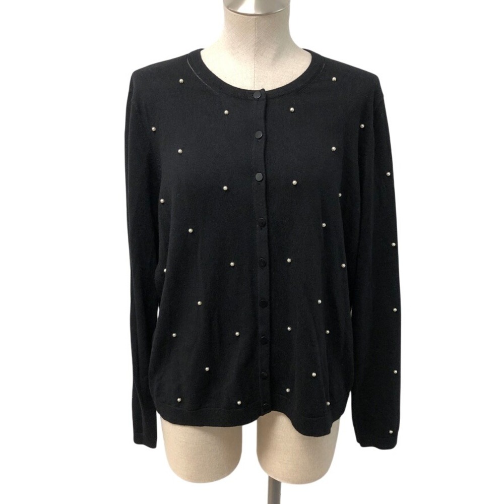 Talbots Cardigan Womens XLP Petite Black Pearl Embellished Cashmere Blend NWT